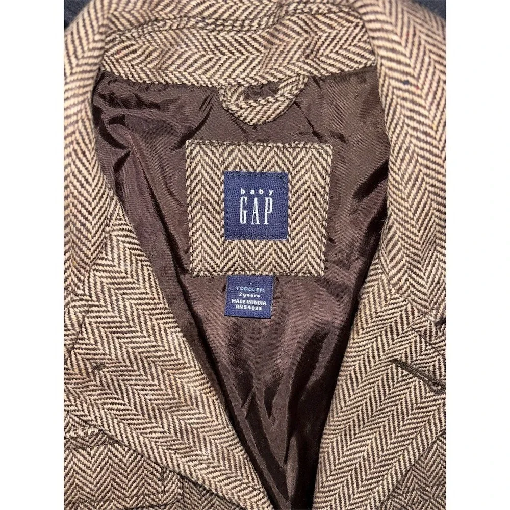 GAP babyGAP Toddler Blazer Jacket Boys 2T Brown Herringbone Lined Formal wool